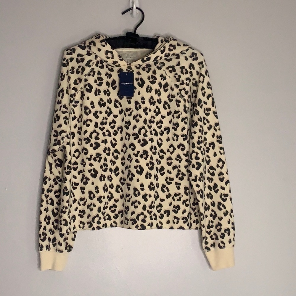 Lucky Brand Hooded Pullover Sweatshirt leopard print animal small new with tag
